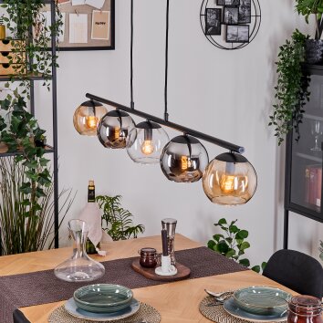 Koyoto lampa wisząca, kula świetlna, lampa wisząca bursztynowy, chrom, przezroczysty, przydymiony, 5-punktowe