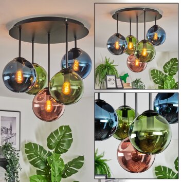 Gastor Lampa sufitowa, Kula świetlna Niebeieski, Zielony, W kolorze miedzi, 5-punktowe Gastor Lampa sufitowa, Kula świetlna Niebeieski, Zielony, W kolorze miedzi, 5-punktowe