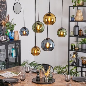 Koyoto lampa wisząca, kula świetlna, lampa wisząca niebeieski, złoty, zielony, 6-punktowe