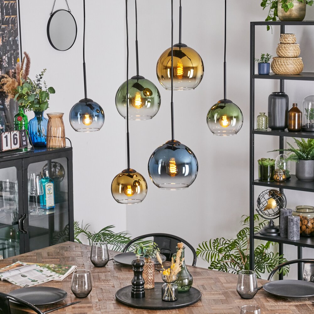 Koyoto Lampa wisząca, Kula świetlna, Lampa wisząca Niebeieski, Złoty, Zielony, Przezroczysty, 6-punktowe main product photo
