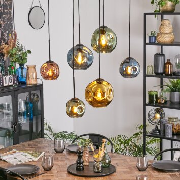 Ripoll lampa wisząca, kula świetlna, lampa wisząca niebeieski, złoty, zielony, miedziany, 6-punktowe