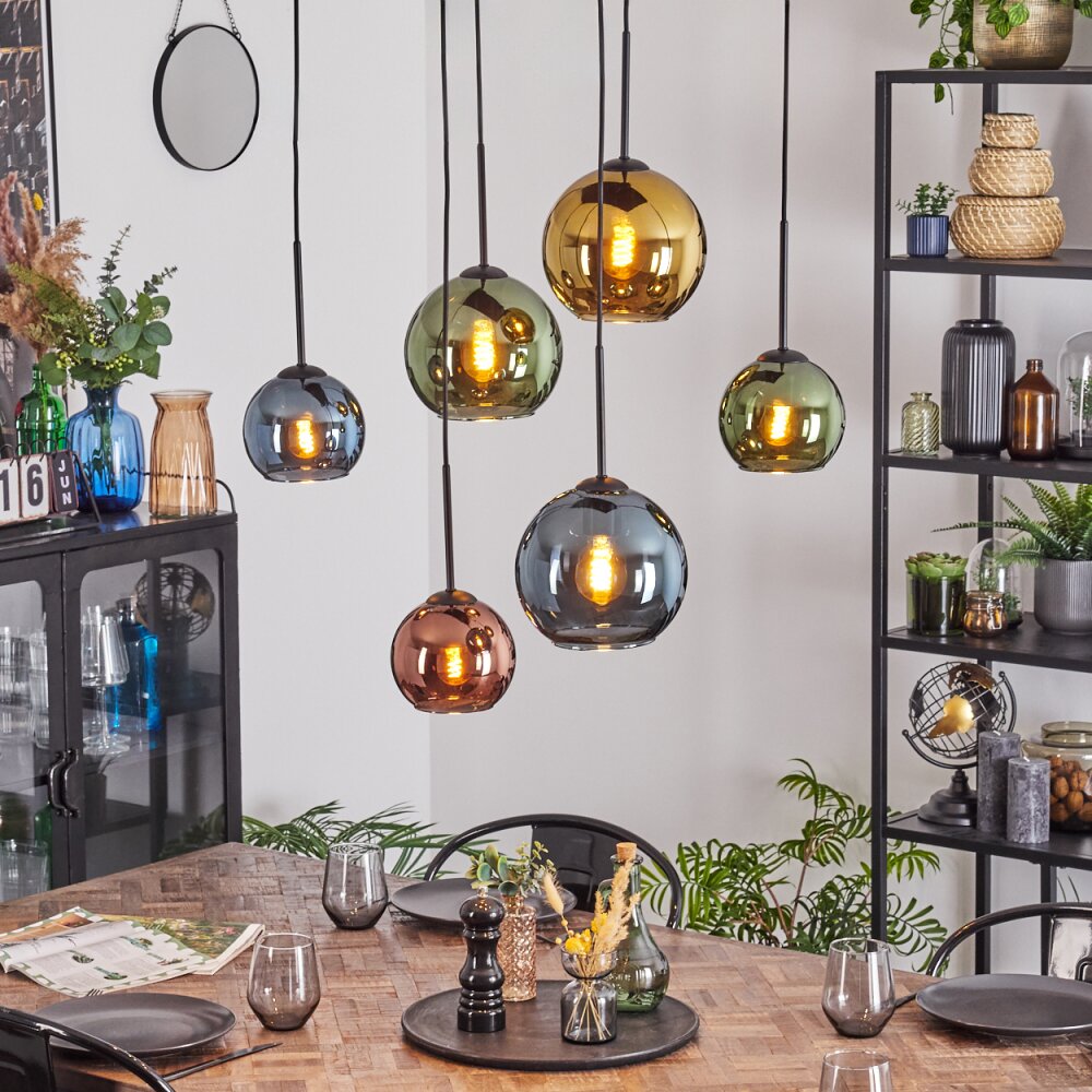 Koyoto Lampa wisząca, Kula świetlna, Lampa wisząca Niebeieski, Złoty, Zielony, W kolorze miedzi, 6-punktowe main product photo