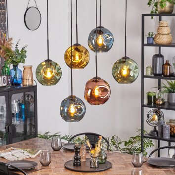 Ripoll lampa wisząca, kula świetlna, lampa wisząca niebeieski, złoty, zielony, miedziany, 6-punktowe