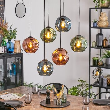 Ripoll lampa wisząca, kula świetlna, lampa wisząca niebeieski, zielony, miedziany, 6-punktowe