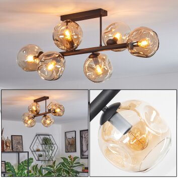 Ripoll Lampa sufitowa, Kula świetlna W kolorze bursztynu, 6-punktowe Ripoll Lampa sufitowa, Kula świetlna W kolorze bursztynu, 6-punktowe