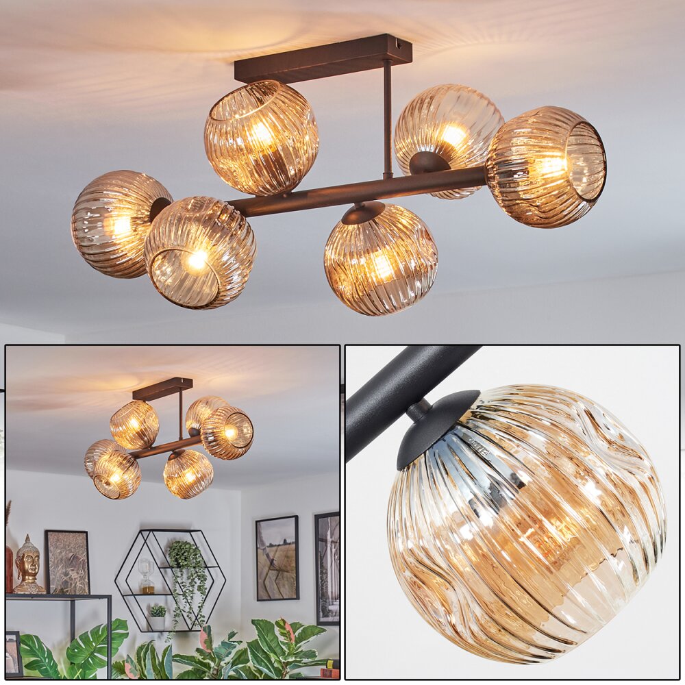 Ripoll Lampa sufitowa, Kula świetlna W kolorze bursztynu, 6-punktowe main product photo