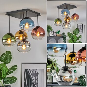Koyoto Lampa sufitowa, Kula świetlna 37 cm Niebeieski, Złoty, Zielony, Przezroczysty, W kolorze miedzi, Przydymiony, 5-punktowe