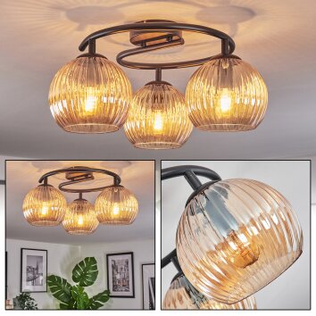Koyoto Lampa sufitowa, Kula świetlna 37 cm W kolorze bursztynu, 3-punktowe Koyoto Lampa sufitowa, Kula świetlna 37 cm W kolorze bursztynu, 3-punktowe