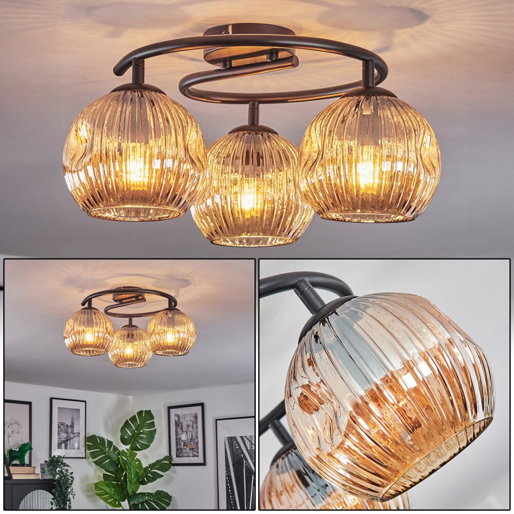 Ripoll Lampa sufitowa, Kula świetlna W kolorze bursztynu, 3-punktowe main product photo