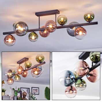 Chehalis Lampa sufitowa, Kula świetlna Niebeieski, Zielony, Przezroczysty, W kolorze miedzi, 10-punktowe Chehalis Lampa sufitowa, Kula świetlna Niebeieski, Zielony, Przezroczysty, W kolorze miedzi, 10-punktowe