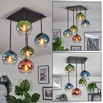 Koyoto lampa sufitowa, kula świetlna niebeieski, zielony, przezroczysty, miedziany, 5-punktowe