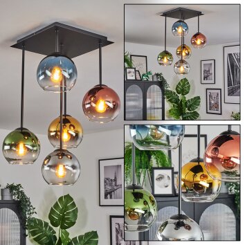 Koyoto lampa sufitowa, kula świetlna niebeieski, złoty, zielony, przezroczysty, miedziany, przydymiony, 5-punktowe