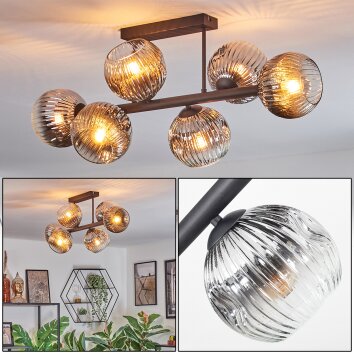 Ripoll lampa sufitowa, kula świetlna chrom, przezroczysty, przydymiony, 6-punktowe