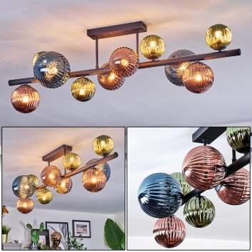 Chehalis lampa sufitowa, kula świetlna niebeieski, zielony, miedziany, 10-punktowe