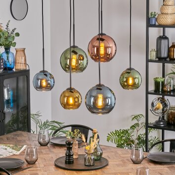 Koyoto lampa wisząca, kula świetlna, lampa wisząca niebeieski, złoty, zielony, miedziany, 6-punktowe