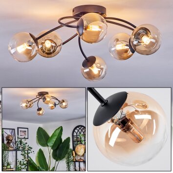 Chehalis Lampa sufitowa, Kula świetlna 56 cm W kolorze bursztynu, Przezroczysty, 6-punktowe