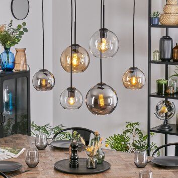 Koyoto lampa wisząca, kula świetlna, lampa wisząca bursztynowy, chrom, przezroczysty, przydymiony, 6-punktowe
