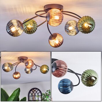Chehalis Lampa sufitowa, Kula świetlna 56 cm Niebeieski, Zielony, W kolorze miedzi, 6-punktowe