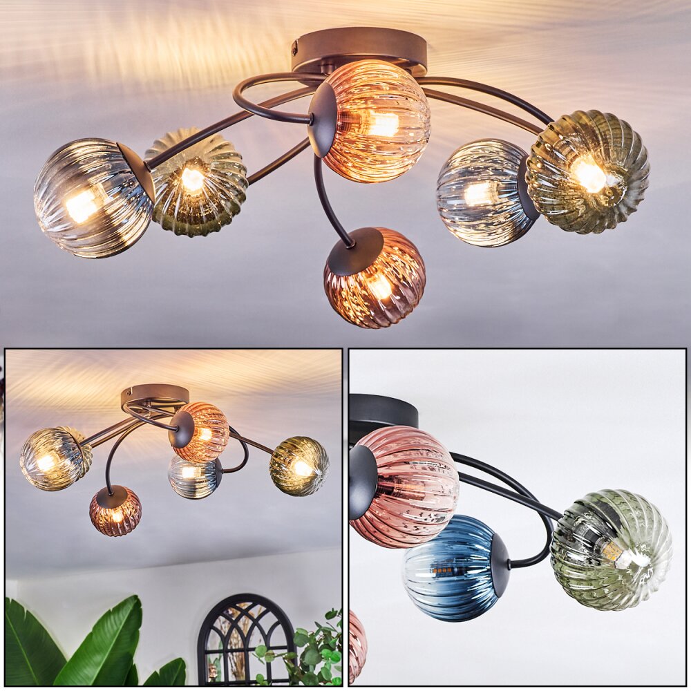 Chehalis Lampa sufitowa, Kula świetlna 56 cm Niebeieski, Zielony, Przezroczysty, W kolorze miedzi, 6-punktowe main product photo