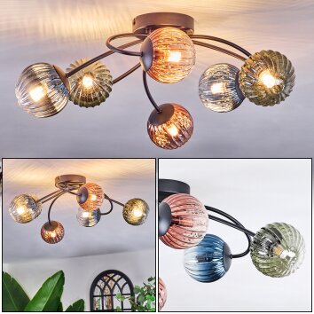 Chehalis Lampa sufitowa, Kula świetlna 56 cm Niebeieski, Zielony, Przezroczysty, W kolorze miedzi, 6-punktowe