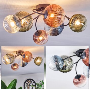Chehalis Lampa sufitowa, Kula świetlna 58 cm Niebeieski, Zielony, Przezroczysty, W kolorze miedzi, 6-punktowe