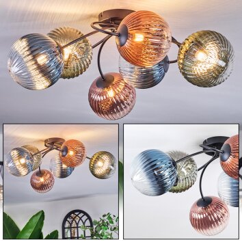 Chehalis Lampa sufitowa, Kula świetlna 64 cm Niebeieski, Zielony, Przezroczysty, W kolorze miedzi, 6-punktowe