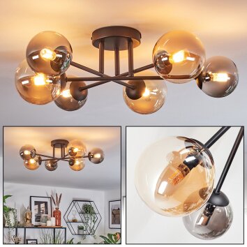 Chehalis lampa sufitowa, kula świetlna 55 cm bursztynowy, przydymiony, 6-punktowe