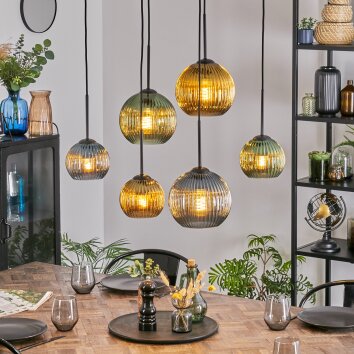 Koyoto lampa wisząca, kula świetlna, lampa wisząca niebeieski, złoty, zielony, 6-punktowe