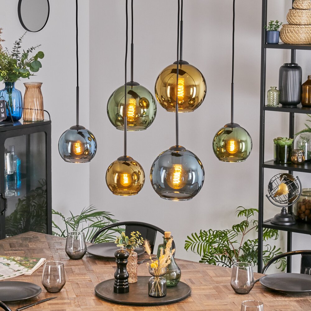 Koyoto Lampa wisząca, Kula świetlna, Lampa wisząca Niebeieski, Złoty, Zielony, 6-punktowe main product photo
