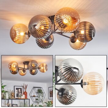 Chehalis lampa sufitowa, kula świetlna 62 cm bursztynowy, przydymiony, 6-punktowe