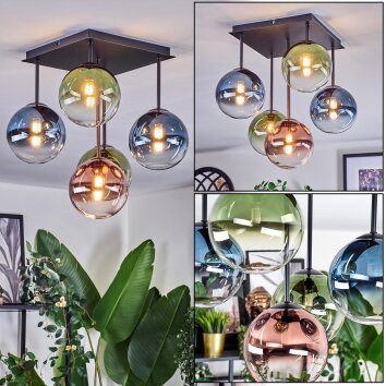 Chehalis lampa sufitowa, kula świetlna niebeieski, zielony, przezroczysty, miedziany, 5-punktowe
