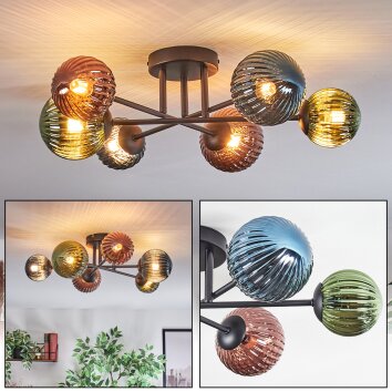 Chehalis lampa sufitowa, kula świetlna 55 cm niebeieski, zielony, miedziany, 6-punktowe