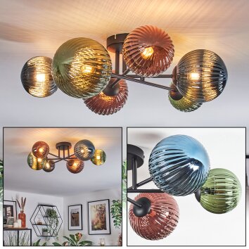 Chehalis lampa sufitowa, kula świetlna 60 cm niebeieski, zielony, miedziany, 6-punktowe