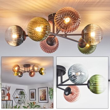 Chehalis Lampa sufitowa, Kula świetlna 55 cm Niebeieski, Zielony, Przezroczysty, W kolorze miedzi, 6-punktowe
