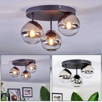 Chehalis Lampa sufitowa, Kula świetlna 30.5 cm Chrom, Przezroczysty, Przydymiony, 3-punktowe Chehalis Lampa sufitowa, Kula świetlna 30.5 cm Chrom, Przezroczysty, Przydymiony, 3-punktowe
