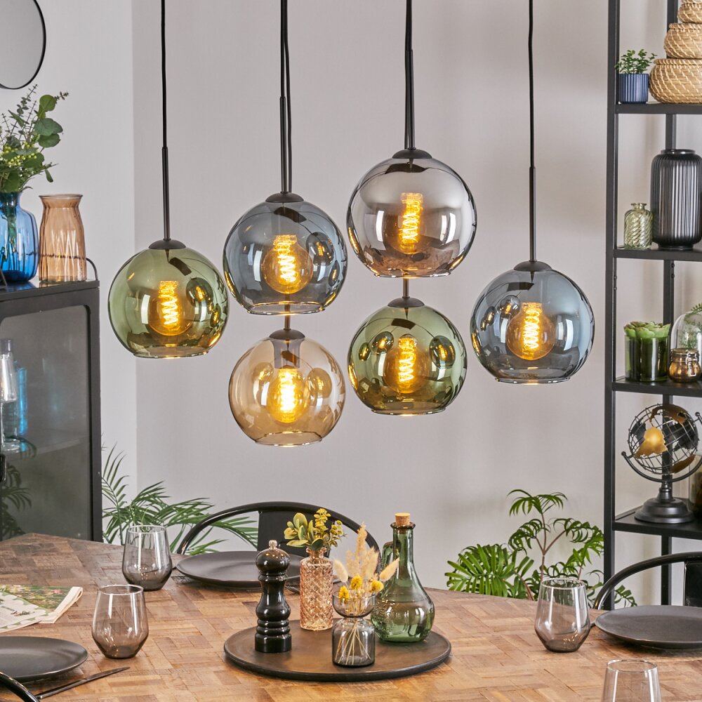 Ripoll Lampa wisząca, Kula świetlna, Lampa wisząca W kolorze bursztynu, Niebeieski, Chrom, Zielony, Przydymiony, 6-punktowe main product photo