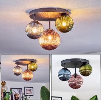 Chehalis lampa sufitowa, kula świetlna 30 cm niebeieski, zielony, miedziany, 3-punktowe