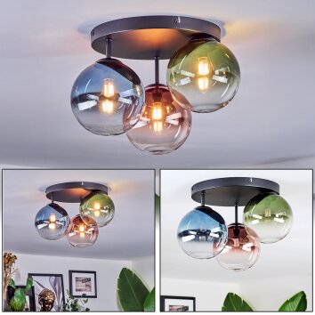 Chehalis lampa sufitowa, kula świetlna 33.5 cm niebeieski, zielony, przezroczysty, miedziany, 3-punktowe