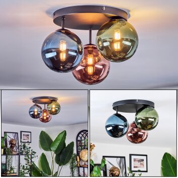 Chehalis lampa sufitowa, kula świetlna 34 cm niebeieski, zielony, miedziany, 3-punktowe
