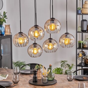 Koyoto Lampa wisząca, Kula świetlna, Lampa wisząca W kolorze bursztynu, Przezroczysty, 6-punktowe