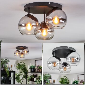 Koyoto lampa sufitowa, kula świetlna chrom, przezroczysty, przydymiony, 3-punktowe