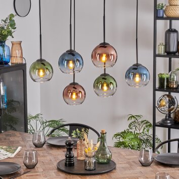Koyoto lampa wisząca, kula świetlna, lampa wisząca niebeieski, zielony, przezroczysty, miedziany, 6-punktowe