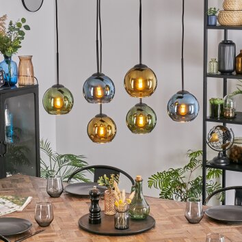 Koyoto lampa wisząca, kula świetlna, lampa wisząca niebeieski, złoty, zielony, 6-punktowe