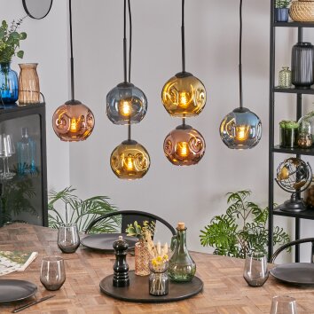 Ripoll lampa wisząca, kula świetlna, lampa wisząca niebeieski, złoty, miedziany, 6-punktowe