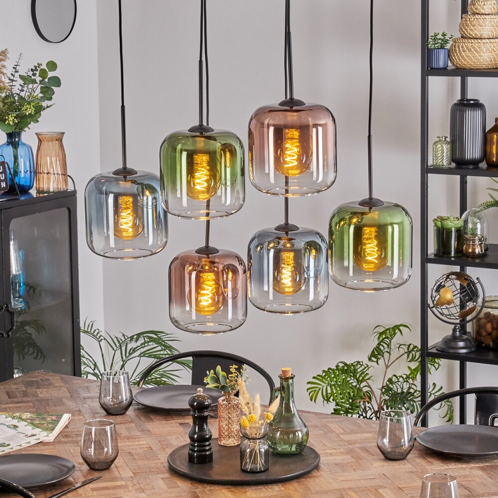 Lauden Lampa wisząca, Lampa wisząca Niebeieski, Zielony, Przezroczysty, W kolorze miedzi, 6-punktowe main product photo