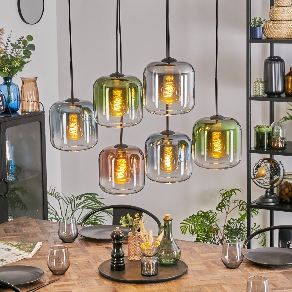 Lauden Lampa wisząca, Lampa wisząca Niebeieski, Zielony, Przezroczysty, W kolorze miedzi, Przydymiony, 6-punktowe main product photo