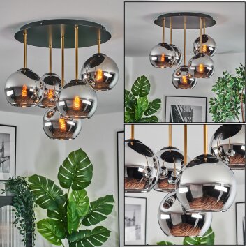 Koyoto lampa sufitowa, kula świetlna 45 cm mosiądz, czarny, 5-punktowe