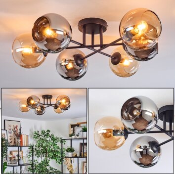 Koyoto lampa sufitowa, kula świetlna 59 cm bursztynowy, chrom, przydymiony, 6-punktowe