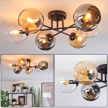 Koyoto lampa sufitowa, kula świetlna 59 cm bursztynowy, chrom, przezroczysty, przydymiony, 6-punktowe