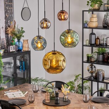 Ripoll lampa wisząca, kula świetlna, lampa wisząca niebeieski, chrom, złoty, zielony, miedziany, przydymiony, 5-punktowe